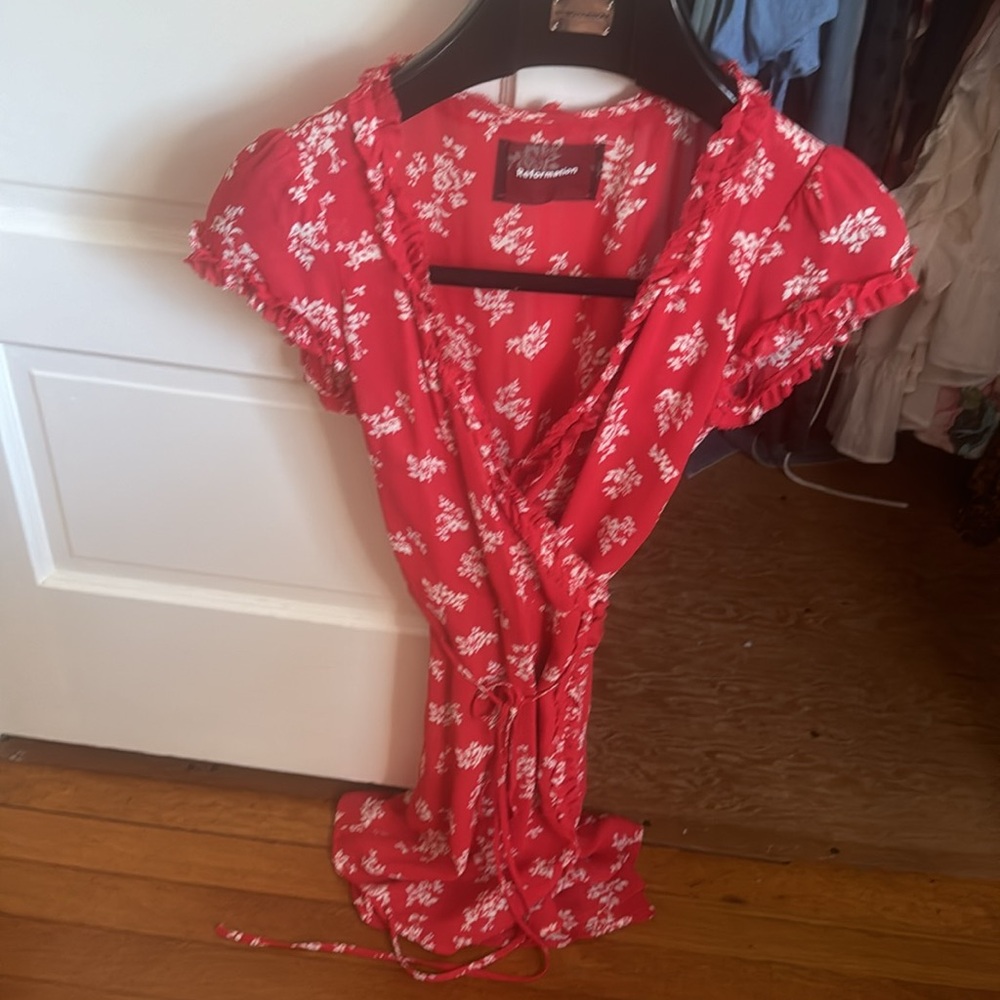 Reformation Floral Puff Sleeve Wrap Dress